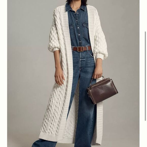 NWT Maeve Puff Sleeve Cable Duster Cardigan - Picture 1 of 4